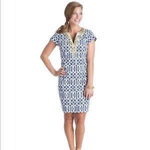 Mud pie Jackie Shift Dress Navy & Gold EUC